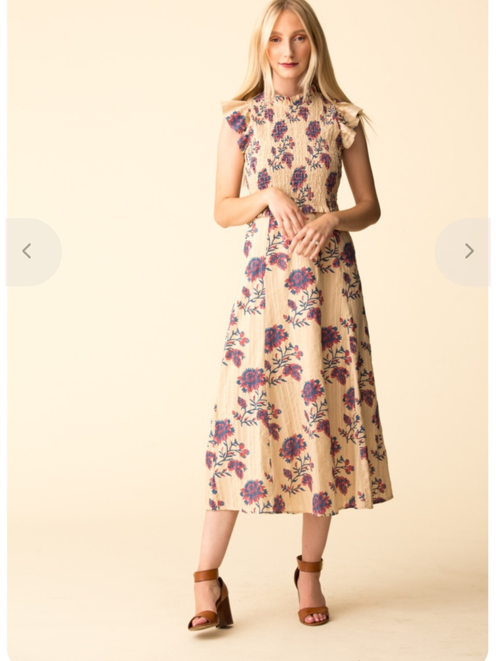 Sea Women's Odette Smocked Bodice Flutter Sleeves Midi Dress - Tea Feminine